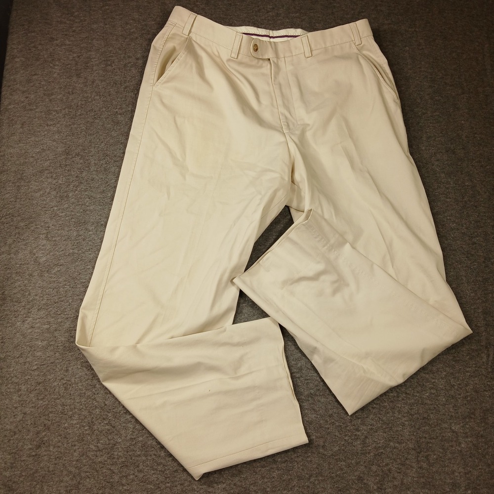 Mens Cream Chino Dress Pants Flat Front Straight Leg Size 38x31‎ Made in Romania
